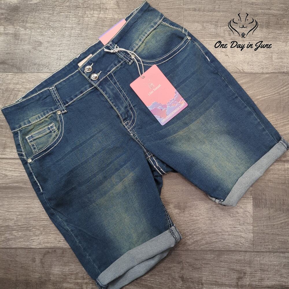 Lilac Sunset Plus Size Embellished Bermuda Denim Shorts Size 16